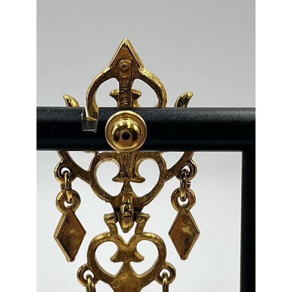 Monet Vintage High Shine Gold Plated Gold Chandelier Dangles Pierced Earrings - Picture 8 of 10